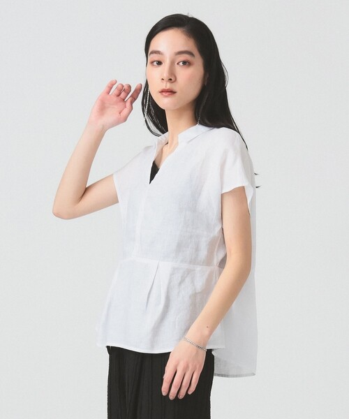 【美品】vm.スキッパーシャツ　コットンリネン　フレンチスリーブ　ゆったり　白 楽天市場】フレンチスリーブリネンスキッパーシャツワンピース