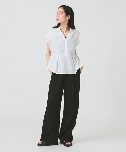 Ray BEAMS（レイビームス）の「リネン フレンチスリーブ スキッパー シャツ（シャツ/ブラウス・レディース・ホワイト/サックスブルー/クリーム・ONE SIZE）」の4枚目の写真