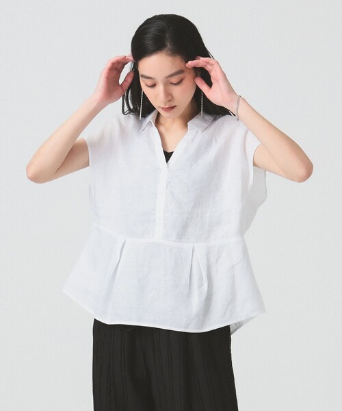 Ray BEAMS（レイビームス）の「リネン フレンチスリーブ スキッパー シャツ（シャツ/ブラウス・レディース・ホワイト/サックスブルー/クリーム・ONE SIZE）」の7枚目の写真