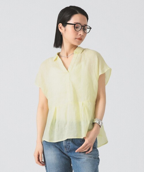 Ray BEAMS（レイビームス）の「リネン フレンチスリーブ スキッパー シャツ（シャツ/ブラウス・レディース・ホワイト/サックスブルー/クリーム・ONE SIZE）」の10枚目の写真