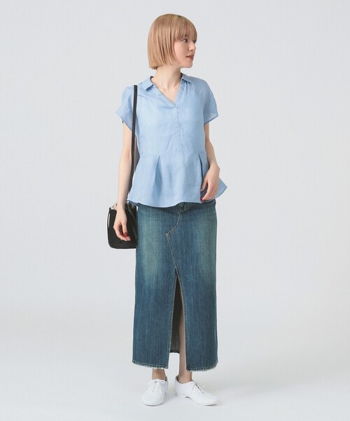 Ray BEAMS（レイビームス）の「リネン フレンチスリーブ スキッパー シャツ（シャツ/ブラウス・レディース・ホワイト/サックスブルー/クリーム・ONE SIZE）」の18枚目の写真