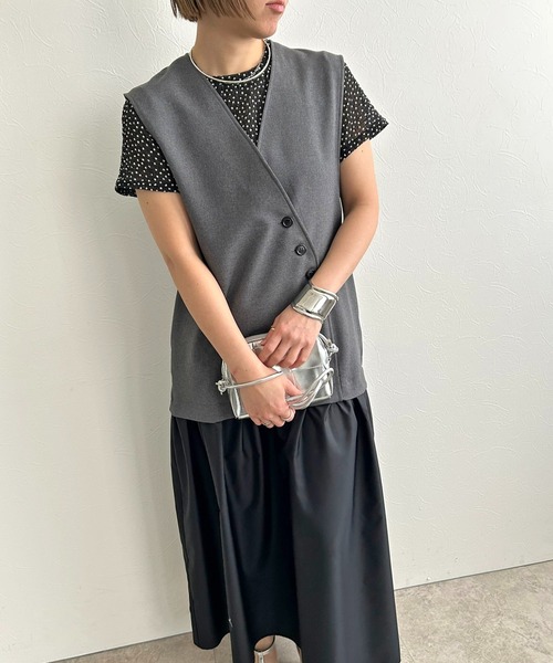 LHELBIE(レルビエ)の「アシメボタンドッキングジャンスカ(ワンピース・レディース・ライトグレー/ネイビー/グレー・M)」の3枚目の写真