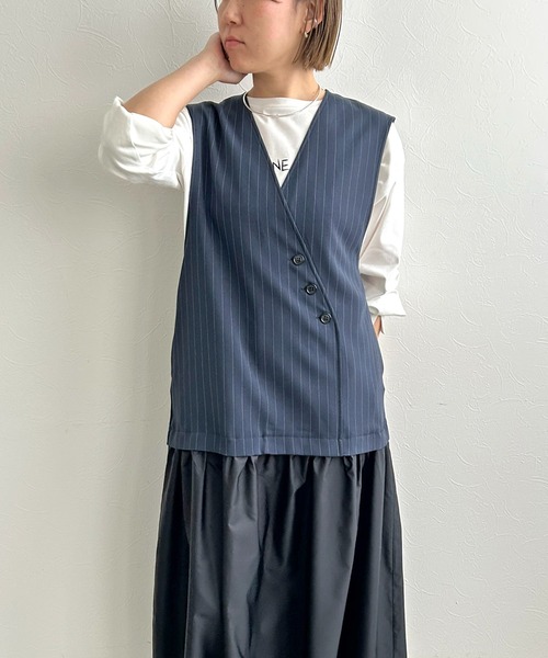 LHELBIE(レルビエ)の「アシメボタンドッキングジャンスカ(ワンピース・レディース・ライトグレー/ネイビー/グレー・M)」の10枚目の写真