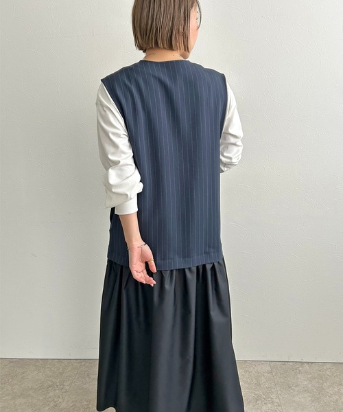 LHELBIE(レルビエ)の「アシメボタンドッキングジャンスカ(ワンピース・レディース・ライトグレー/ネイビー/グレー・M)」の11枚目の写真