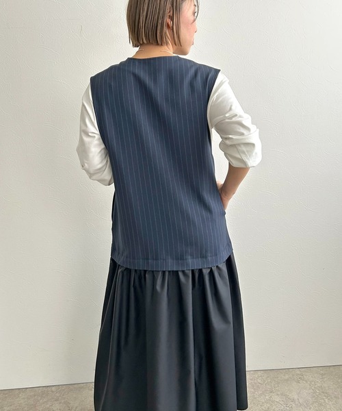 LHELBIE(レルビエ)の「アシメボタンドッキングジャンスカ(ワンピース・レディース・ライトグレー/ネイビー/グレー・M)」の13枚目の写真