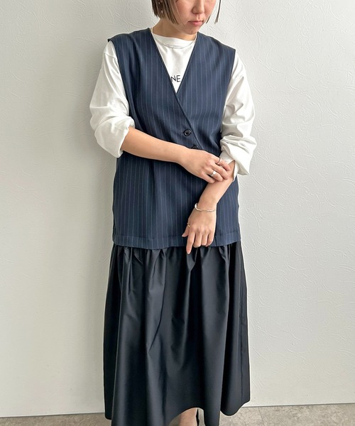 LHELBIE(レルビエ)の「アシメボタンドッキングジャンスカ(ワンピース・レディース・ライトグレー/ネイビー/グレー・M)」の14枚目の写真