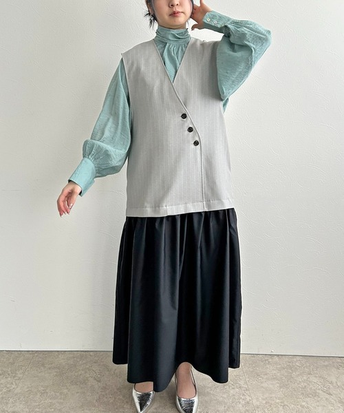 LHELBIE(レルビエ)の「アシメボタンドッキングジャンスカ(ワンピース・レディース・ライトグレー/ネイビー/グレー・M)」の19枚目の写真