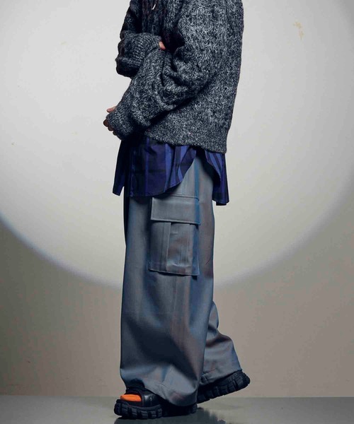 新品 MASION SPECIAL ウールシャンブレープライムワイドカーゴパンツ UNISEX》4 Colors Chambray Washable Wool Prime-Wide Cargo