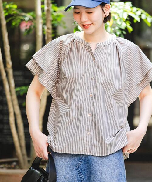 F by ROSSO（エフバイロッソ）の「リンネル8月号掲載『UR TECH』F by ROSSO　フレアスリーブブラウス（シャツ/ブラウス・レディース・ブラウン系その他/ブルー系その他/ネイビー/ミント/グレー・FREE）」の3枚目の写真