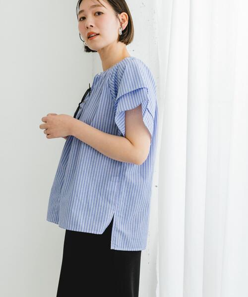 F by ROSSO（エフバイロッソ）の「リンネル8月号掲載『UR TECH』F by ROSSO　フレアスリーブブラウス（シャツ/ブラウス・レディース・ブラウン系その他/ブルー系その他/ネイビー/ミント/グレー・FREE）」の16枚目の写真