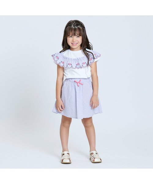 Seraph（セラフ）の「【リンク/ジュニア対応】ガーリーチェックフリル半袖Tシャツ（Tシャツ/カットソー・キッズ・ベージュ/オフホワイト・80/90/100/110/120/130/140）」の3枚目の写真