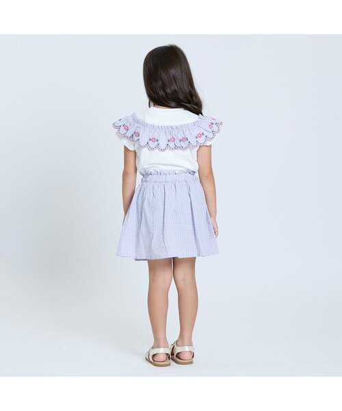 Seraph（セラフ）の「【リンク/ジュニア対応】ガーリーチェックフリル半袖Tシャツ（Tシャツ/カットソー・キッズ・ベージュ/オフホワイト・80/90/100/110/120/130/140）」の4枚目の写真