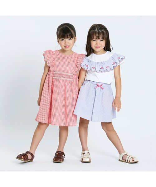 Seraph（セラフ）の「【リンク/ジュニア対応】ガーリーチェックフリル半袖Tシャツ（Tシャツ/カットソー・キッズ・ベージュ/オフホワイト・80/90/100/110/120/130/140）」の5枚目の写真