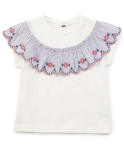 Seraph（セラフ）の「【リンク/ジュニア対応】ガーリーチェックフリル半袖Tシャツ（Tシャツ/カットソー・キッズ・ベージュ/オフホワイト・80/90/100/110/120/130/140）」の7枚目の写真