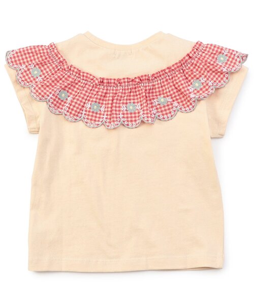 Seraph（セラフ）の「【リンク/ジュニア対応】ガーリーチェックフリル半袖Tシャツ（Tシャツ/カットソー・キッズ・ベージュ/オフホワイト・80/90/100/110/120/130/140）」の6枚目の写真