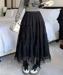 レースフリルロングチュールティアードスカート