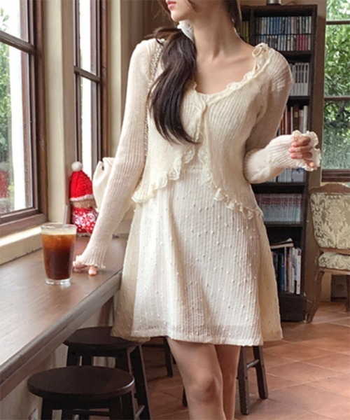 by muni:r（バイ ムニール）の「レースリブカーディガントップス（カーディガン/ボレロ・レディース・ベージュ/グレー/ブルー/アイボリー/ブラック/パープル/オレンジ/ピンク・FREE）」の22枚目の写真