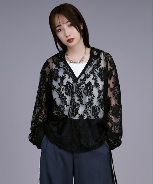 キーネックレースフーディ（パーカー）｜Ellno Loset（エルノロゼット