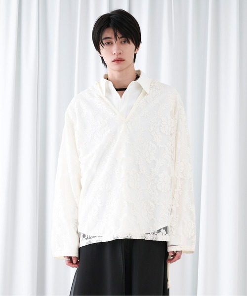 Ellno Loset(エルノロゼット)の「キーネックレースフーディ(パーカー・メンズ・ネイビー/ブラック/オフホワイト・LARGE/MEDIUM/SMALL)」の4枚目の写真