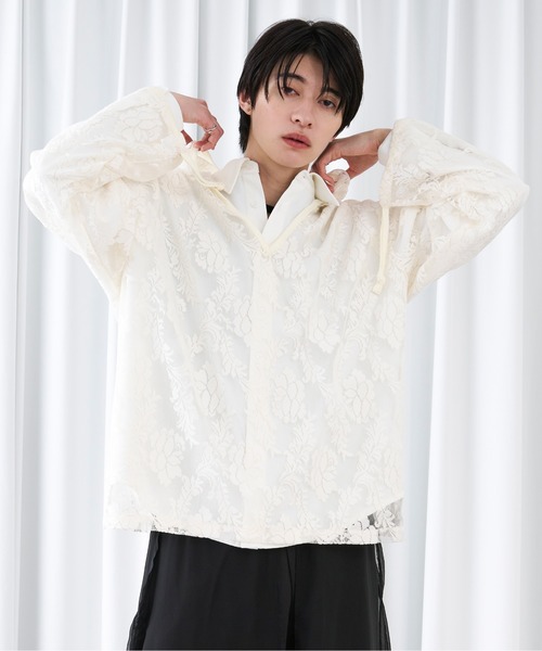 Ellno Loset(エルノロゼット)の「キーネックレースフーディ(パーカー・メンズ・ネイビー/ブラック/オフホワイト・LARGE/MEDIUM/SMALL)」の8枚目の写真