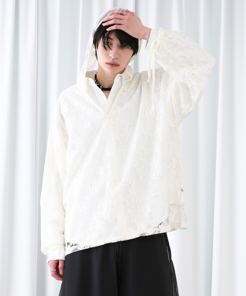 Ellno Loset(エルノロゼット)の「キーネックレースフーディ(パーカー・メンズ・ネイビー/ブラック/オフホワイト・LARGE/MEDIUM/SMALL)」の10枚目の写真