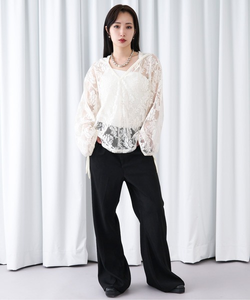 キーネックレースフーディ（パーカー）｜Ellno Loset（エルノロゼット