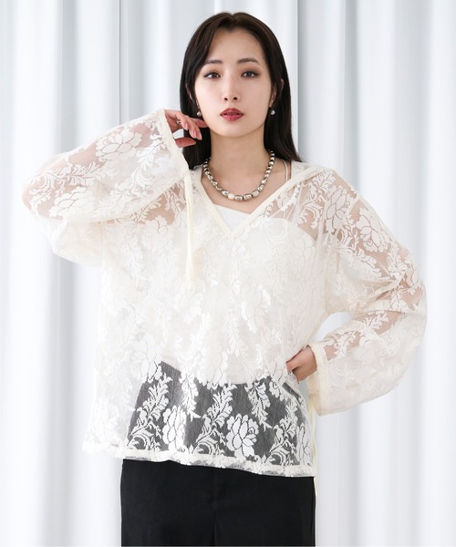 キーネックレースフーディ（パーカー）｜Ellno Loset（エルノロゼット