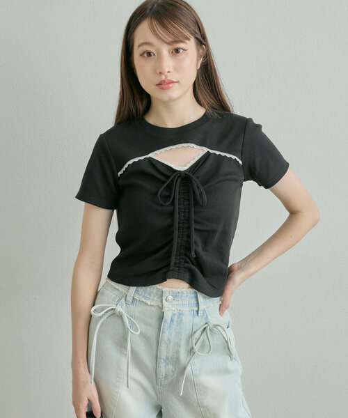 OLIVE des OLIVE（オリーブデオリーブ）の「韓国っぽTEE（Tシャツ/カットソー・レディース・チャコールグレー/ブラック/オフホワイト/サックスブルー/ピンク・FREE）」の16枚目の写真