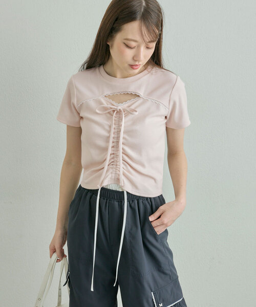 OLIVE des OLIVE（オリーブデオリーブ）の「韓国っぽTEE（Tシャツ/カットソー・レディース・チャコールグレー/ブラック/オフホワイト/サックスブルー/ピンク・FREE）」の22枚目の写真