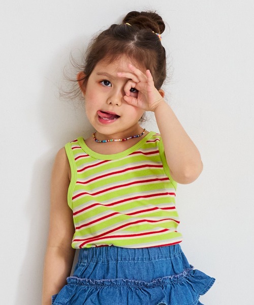 MARKEY'S（マーキーズ）の「先染めボーダータンクトップ（タンクトップ・キッズ・ベージュ/ライム/ブルー・120/80/130/140/90/100/110）」の3枚目の写真