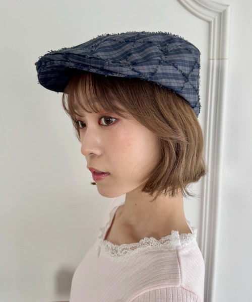 SOLLON.(ソルロン)の「チェック柄フリンジハンチング帽(ハンチング/ベレー帽・レディース・ネイビー/ベージュ/ブラウン・FREE)」の12枚目の写真