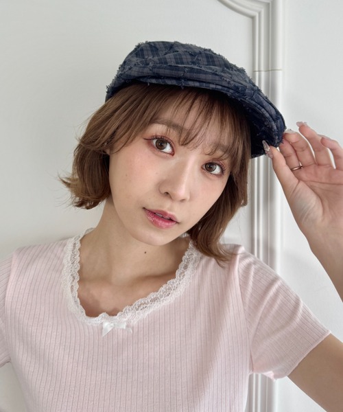 SOLLON.(ソルロン)の「チェック柄フリンジハンチング帽(ハンチング/ベレー帽・レディース・ネイビー/ベージュ/ブラウン・FREE)」の11枚目の写真