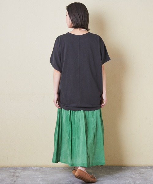 CUBE SUGAR（キューブシュガー）の「32/-スラブ天竺ロゴ刺繍ドルマンTシャツ（Tシャツ/カットソー・レディース・ブルー/オレンジ/ナチュラル/スミクロ・M）」の15枚目の写真