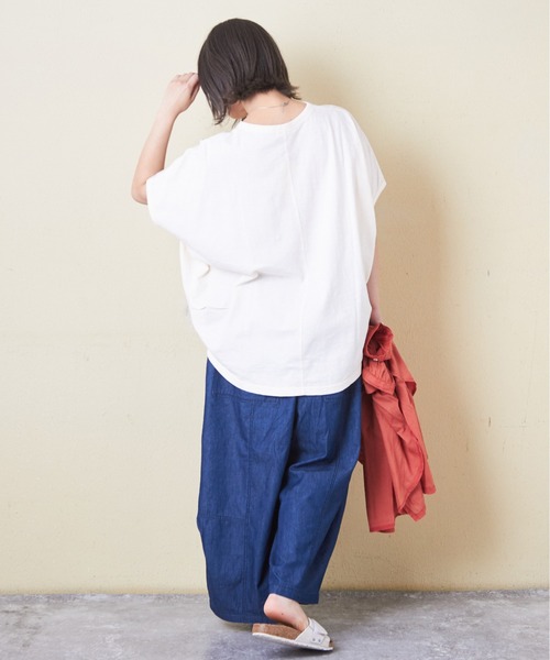 CUBE SUGAR（キューブシュガー）の「32/-スラブ天竺ロゴ刺繍ドルマンTシャツ（Tシャツ/カットソー・レディース・ブルー/オレンジ/ナチュラル/スミクロ・M）」の8枚目の写真