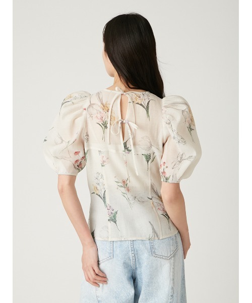 FRAY I.D ボタニカルプリントシアータックパフブラウス