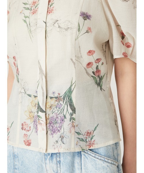 ボタニカルプリントシアータックパフブラウス
