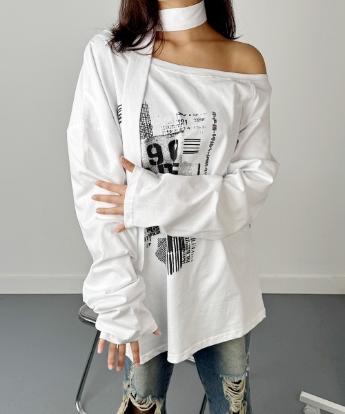 セール】ストール付 オフショル BIG T トップス（Tシャツ
