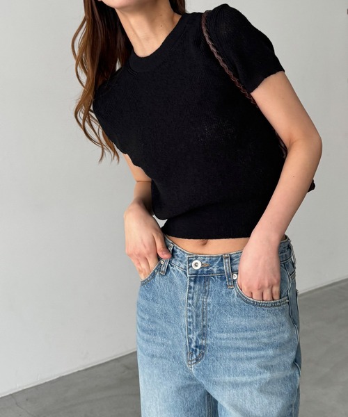 CANAL JEAN（キャナルジーン）の「El mar　コットンリネン半袖ニット（ニット/セーター・レディース・ホワイト/ブラウン/ブラック・ONE SIZE）」の10枚目の写真