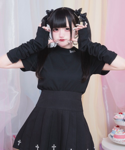 Hauls(ハウルズ)の「アームウォーマー付き ぴちTEE(Tシャツ/カットソー・レディース・ホワイト/ピンク/ブラック・F)」の2枚目の写真