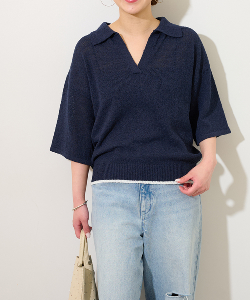 JOURNAL STANDARD relume（ジャーナルスタンダード　レリューム）の「スキッパー襟付きニット（ニット/セーター・レディース・ネイビー/アイボリー・FREE）」の11枚目の写真