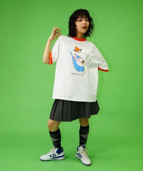 L.H.P（エルエイチピー）の「Parappa The Rapper/パラッパラッパー/プリント リンガー半袖 TEE（Tシャツ/カットソー・メンズ・グレー/オレンジ/ブラック・M/L）」の8枚目の写真
