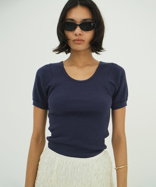 CLANE（クラネ）の「SCOOP LINE RIB TOPS（Tシャツ/カットソー