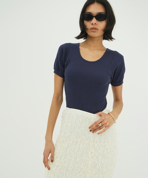 CLANE（クラネ）の「SCOOP LINE RIB TOPS（Tシャツ/カットソー
