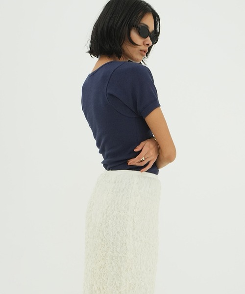 【CLANE】正規品/SCOOP LINE RIB TOPS/ブルー/サイズ2 SCOOP LINE RIB TOPS｜TOPS(トップス)｜CLANE OFFICIAL ONLINE STORE