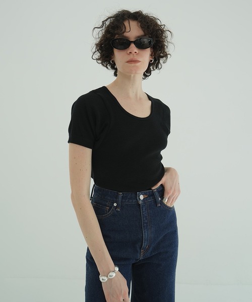 CLANE（クラネ）の「SCOOP LINE RIB TOPS（Tシャツ/カットソー