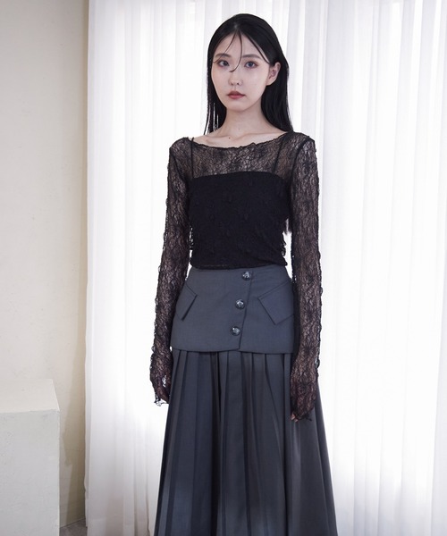 Y/lim(イリム)の「裾スリットメッシュレーストップス(Tシャツ/カットソー・レディース・オフホワイト/ブラック/ベージュ/グレイッシュベージュ・M/L)」の9枚目の写真