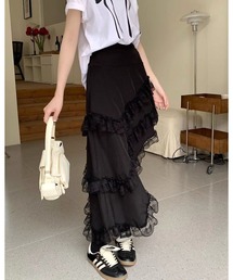 FUNdaysion（ファンデイション）の「レースフリルアシンメトリーティアードスカート（スカート）」