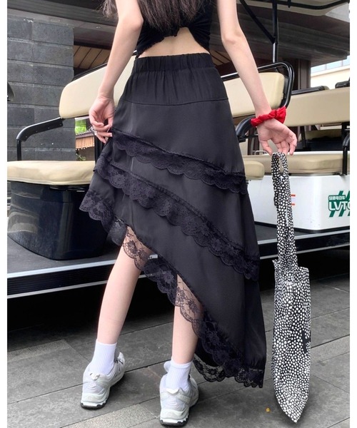 デザインスカート アシンメトリー レース ティアード フレア セール】[低身長/高身長サイズ有]アシンメトリーティアード