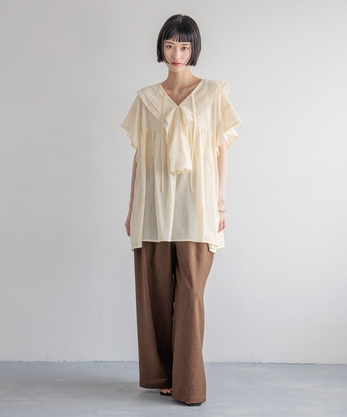 LOWRYS FARM（ローリーズファーム）の「フリルチュニックブラウス　 490272（シャツ/ブラウス・レディース・ブラック/アイボリー/オフホワイト・FREE）」の12枚目の写真