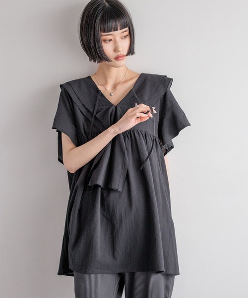 LOWRYS FARM（ローリーズファーム）の「フリルチュニックブラウス　 490272（シャツ/ブラウス・レディース・ブラック/アイボリー/オフホワイト・FREE）」の20枚目の写真